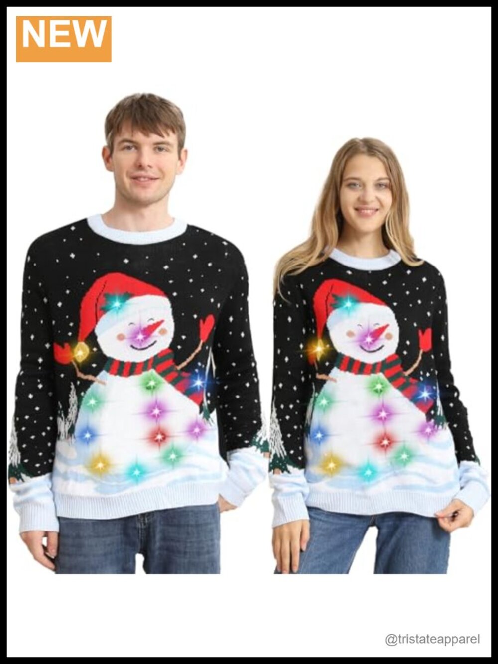 FWV Light Up Ugly Christmas Sweater Pullover Crew Neck Long Sleeve Acrylic